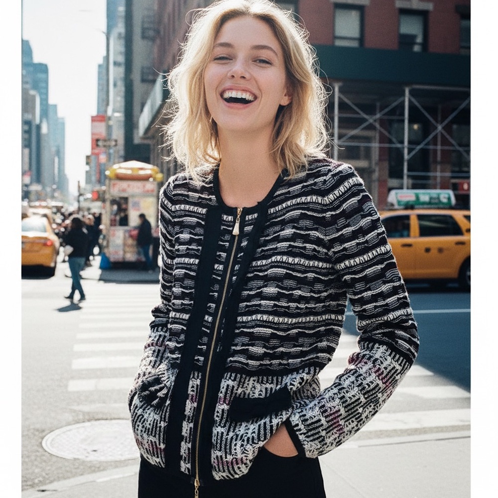 Escada Textured Zip-Front Knit Jacket | Size Small | Made in Italy